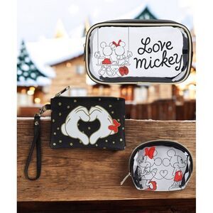 Disney Mickey Minnie Mouse 3pc Makeup Bag Set Travel Cosmetic Pouch
